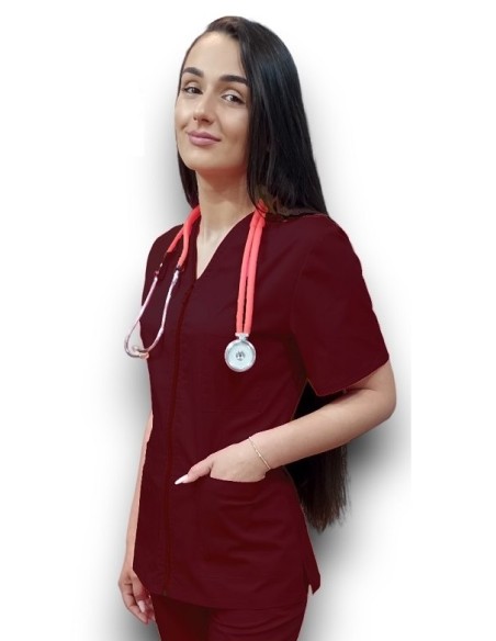 Halat medical grena cu fermoar din tercot Halat medical grena cu fermoar din tercot