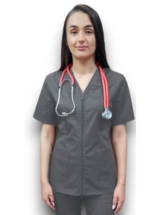 Halat medical gri cu fermoar, din tercot elastic...