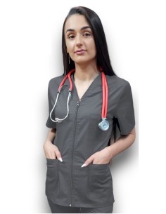Halat medical gri cu fermoar, din tercot elastic... 2