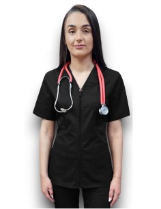 Halat medical negru cu fermoar, tercot elastic 2