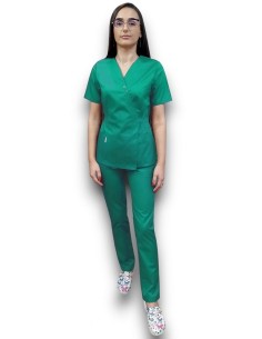 Costum medical verde spital Kimono, din tercot elastic