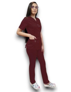 Costum medical grena Kimono, din tercot