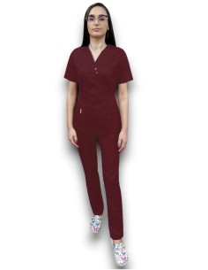 Costum medical grena Kimono, din tercot 2