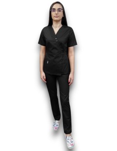 Costum medical negru Kimono, din tercot elastic
