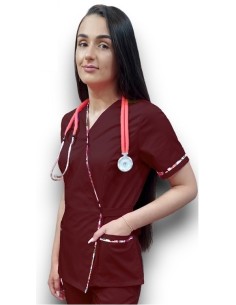 Halat medical grena Kimono, din tercot FIX cu insertie florala 2