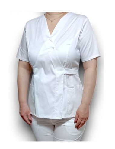 Halat medical alb Kimono, din tercot elastic