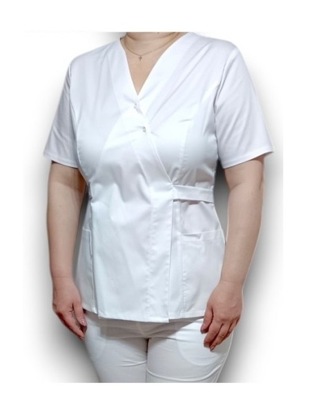 Halat medical alb Kimono, din tercot elastic Halat medical alb Kimono, din tercot elastic