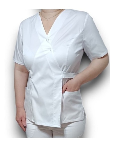 Halat medical alb Kimono, din tercot elastic Halat medical alb Kimono, din tercot elastic