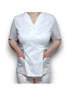 Halat medical alb Kimono, din tercot elastic