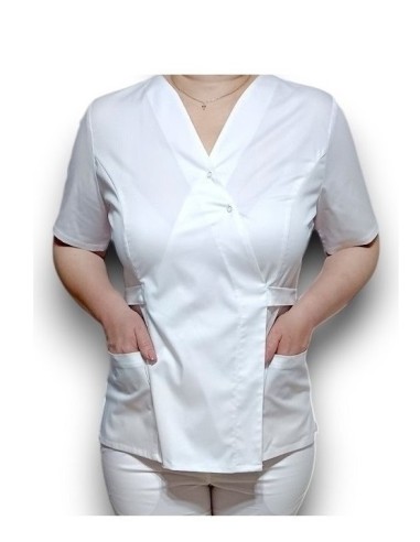Halat medical alb Kimono, din tercot elastic