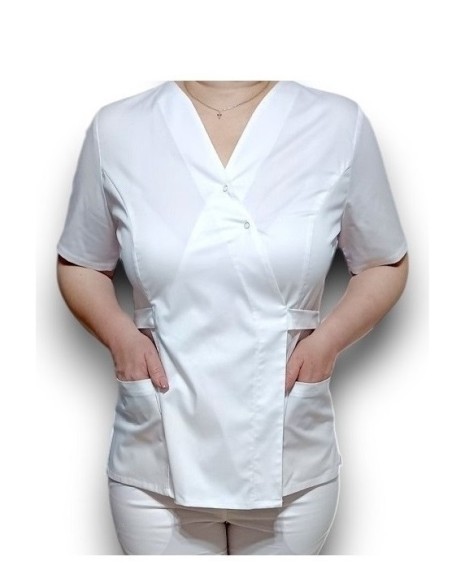 Halat medical alb Kimono, din tercot elastic Halat medical alb Kimono, din tercot elastic