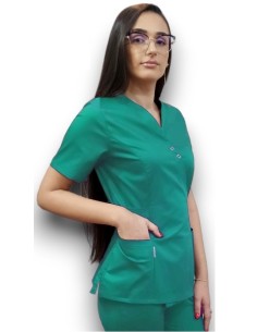 Halat medical verde spital Kimono, din tercot elastic
