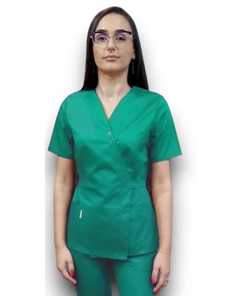Halat medical verde spital Kimono, din tercot elastic Halat medical verde spital Kimono, din tercot elastic