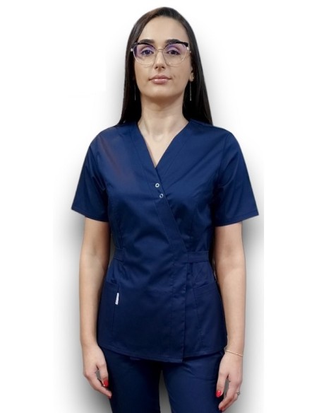 Halat medical bleumarin Kimono, din tercot elastic Halat medical bleumarin Kimono, din tercot elastic