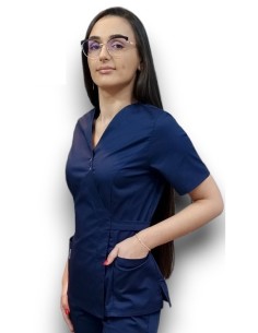 Halat medical bleumarin Kimono, din tercot elastic