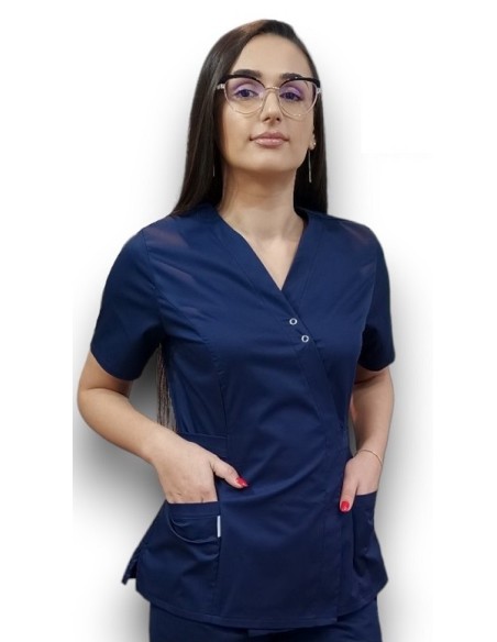 Halat medical bleumarin Kimono, din tercot elastic Halat medical bleumarin Kimono, din tercot elastic