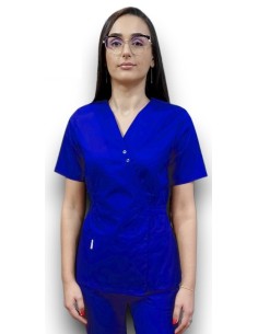 Halat medical albastru royal Kimono, din tercot elastic 2