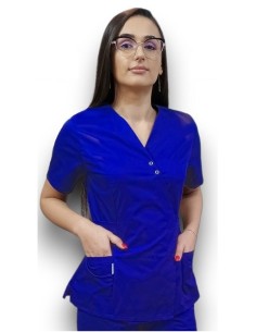 Halat medical albastru royal Kimono, din tercot elastic