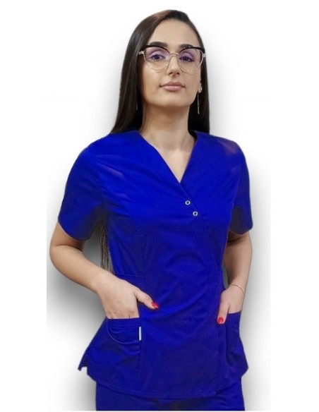 Halat medical albastru royal Kimono, din tercot elastic Halat medical albastru royal Kimono, din tercot elastic