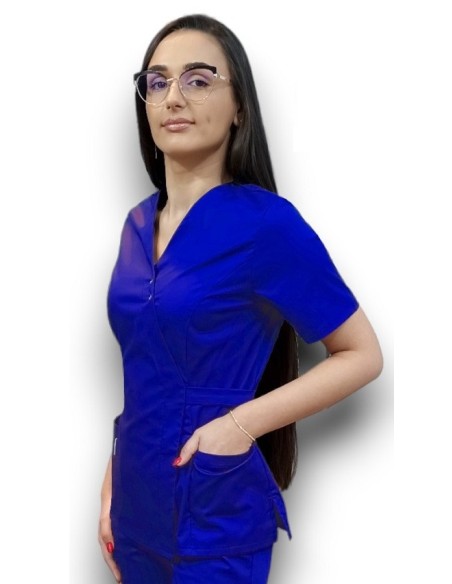 Halat medical albastru royal Kimono, din tercot elastic Halat medical albastru royal Kimono, din tercot elastic