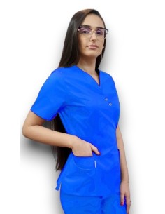 Halat medical albastru Kimono, din tercot elastic 2