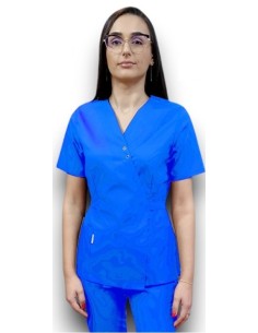 Halat medical albastru Kimono, din tercot elastic