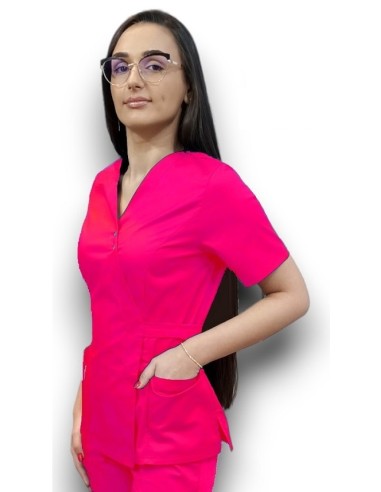 Halat medical ciclam Kimono, din tercot elastic
