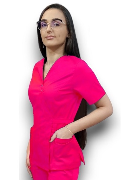 Halat medical ciclam Kimono, din tercot elastic Halat medical ciclam Kimono, din tercot elastic