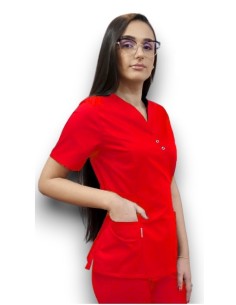 Halat medical rosu Kimono, din tercot elastic 2