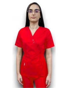 Halat medical rosu Kimono, din tercot elastic