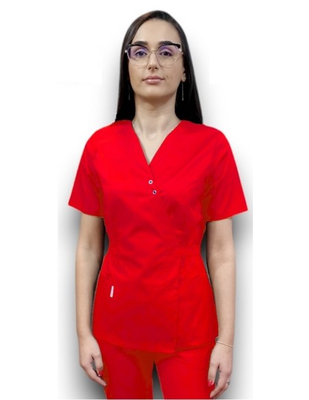 Halat medical rosu Kimono, din tercot elastic Halat medical rosu Kimono, din tercot elastic