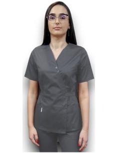 Halat medical gri Kimono, din tercot elastic 2