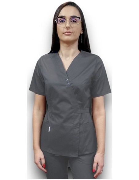 Halat medical gri Kimono, din tercot elastic Halat medical gri Kimono, din tercot elastic