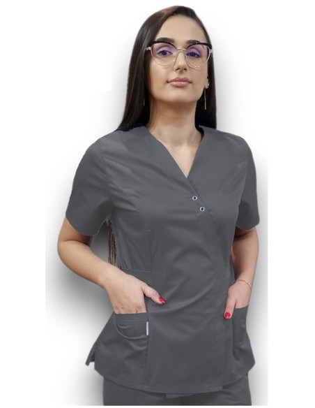 Halat medical gri Kimono, din tercot elastic Halat medical gri Kimono, din tercot elastic