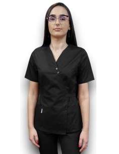 Halat medical negru Kimono, din tercot elastic