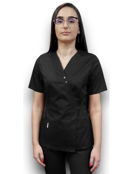 Halat medical negru Kimono, din tercot elastic Halat medical negru Kimono, din tercot elastic
