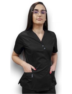 Halat medical negru Kimono, din tercot elastic 2
