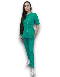 Costum medical verde spital petrecut basc, din tercot elastic