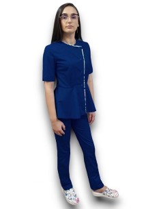 Costum medical bleumarin petrecut basc, din tercot elastic