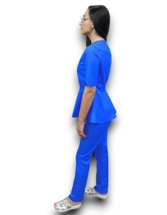 Costum medical albastru petrecut basc, din tercot elastic 2