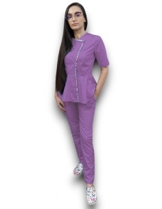 Uniforma medicala feminina mov deschis din tercot elastic premium 2