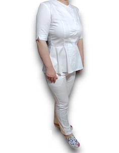 Costum medical alb petrecut basc, din tercot elastic 2