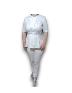 Costum medical alb petrecut basc, din tercot elastic