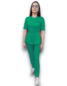 Costum medical verde spital petrecut basc, din tercot elastic 2