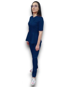 Costum medical bleumarin petrecut basc, din tercot elastic