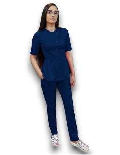 Costum medical bleumarin petrecut basc, din tercot elastic 2