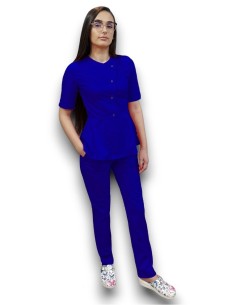 Costum medical albastru royal petrecut basc, din tercot elastic