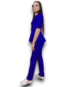 Costum medical albastru royal petrecut basc, din tercot elastic 2