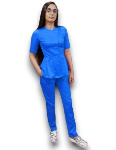 Costum medical albastru petrecut basc, din tercot elastic 2