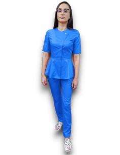 Costum medical albastru petrecut basc, din tercot elastic